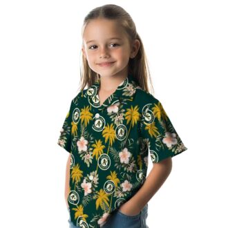Oakland A’s Green Hawaiian Shirt with Palm Tree and Flower Print - Perfect for Summer