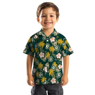 Oakland A’s Green Hawaiian Shirt with Palm Tree and Flower Print - Perfect for Summer