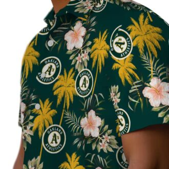 Oakland A’s Green Hawaiian Shirt with Palm Tree and Flower Print - Perfect for Summer