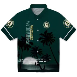 Oakland A’s Sunset Beach Hawaiian Shirt - Summer Baseball Green Black Apparel