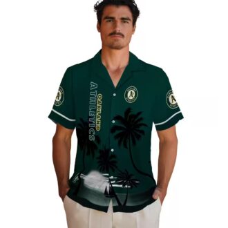 Oakland A’s Sunset Beach Hawaiian Shirt - Summer Baseball Green Black Apparel