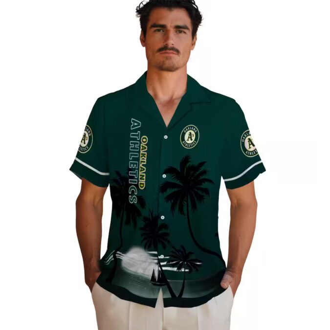 Oakland A’s Sunset Beach Hawaiian Shirt - Summer Baseball Green Black Apparel