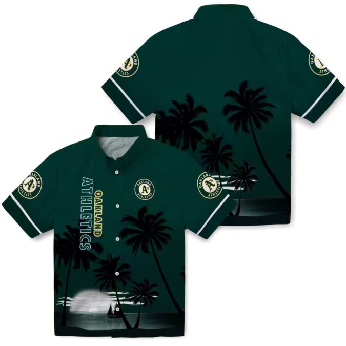 Oakland A’s Sunset Beach Hawaiian Shirt - Summer Baseball Green Black Apparel