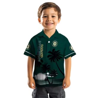 Oakland A’s Sunset Beach Hawaiian Shirt - Summer Baseball Green Black Apparel