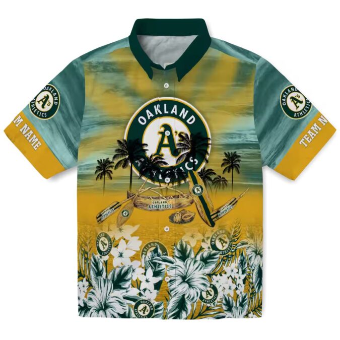 Personalized Oakland Athletics Green Tropical Canoe Hawaiian Shirt for MLB Fans