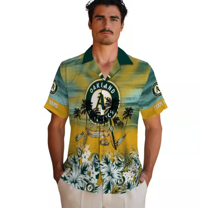Personalized Oakland Athletics Green Tropical Canoe Hawaiian Shirt for MLB Fans
