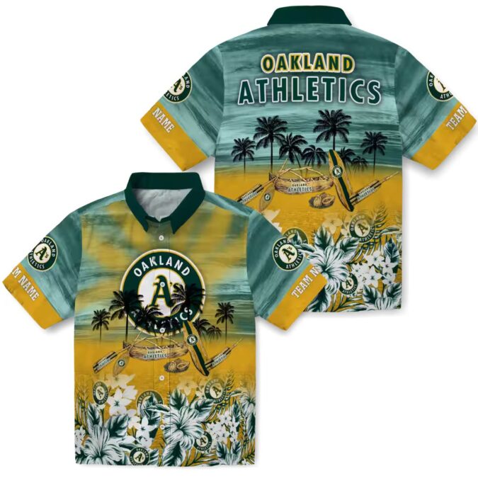 Personalized Oakland Athletics Green Tropical Canoe Hawaiian Shirt for MLB Fans