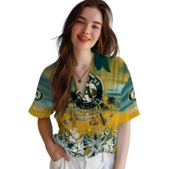 Personalized Oakland Athletics Green Tropical Canoe Hawaiian Shirt for MLB Fans