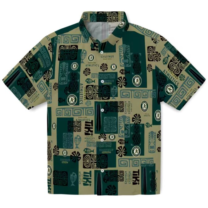 Shop Oakland Athletics Tribal Symbols Hawaiian Shirt - Green MLB Fan Fashion
