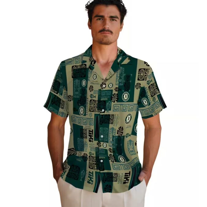 Shop Oakland Athletics Tribal Symbols Hawaiian Shirt - Green MLB Fan Fashion
