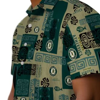 Shop Oakland Athletics Tribal Symbols Hawaiian Shirt - Green MLB Fan Fashion