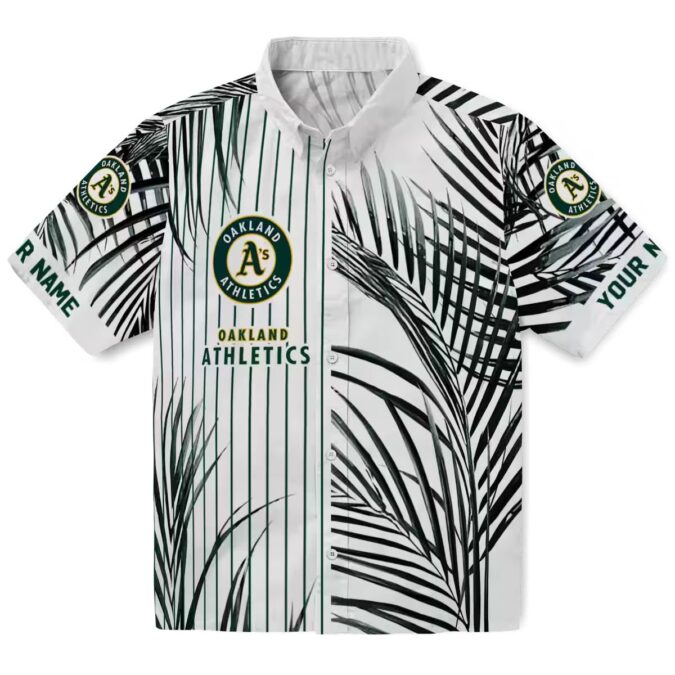 Tropical Oakland Athletics Aloha Hawaiian Shirt - Palm Stripes Design in Green & Black for A’s Fans