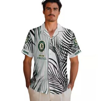 Tropical Oakland Athletics Aloha Hawaiian Shirt - Palm Stripes Design in Green & Black for A’s Fans