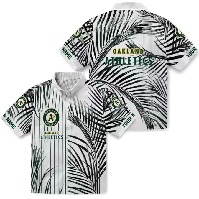 Tropical Oakland Athletics Aloha Hawaiian Shirt - Palm Stripes Design in Green & Black for A’s Fans