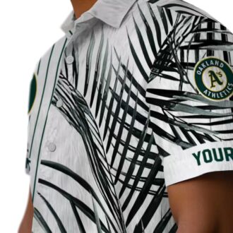 Tropical Oakland Athletics Aloha Hawaiian Shirt - Palm Stripes Design in Green & Black for A’s Fans