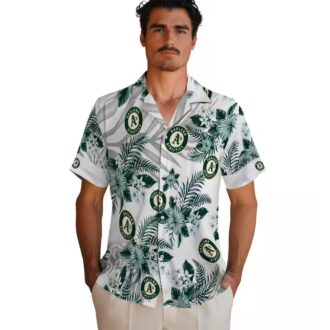 Tropical Oakland Athletics Hawaiian Shirt - Green White Hibiscus Palm Print for Men