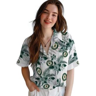 Tropical Oakland Athletics Hawaiian Shirt - Green White Hibiscus Palm Print for Men