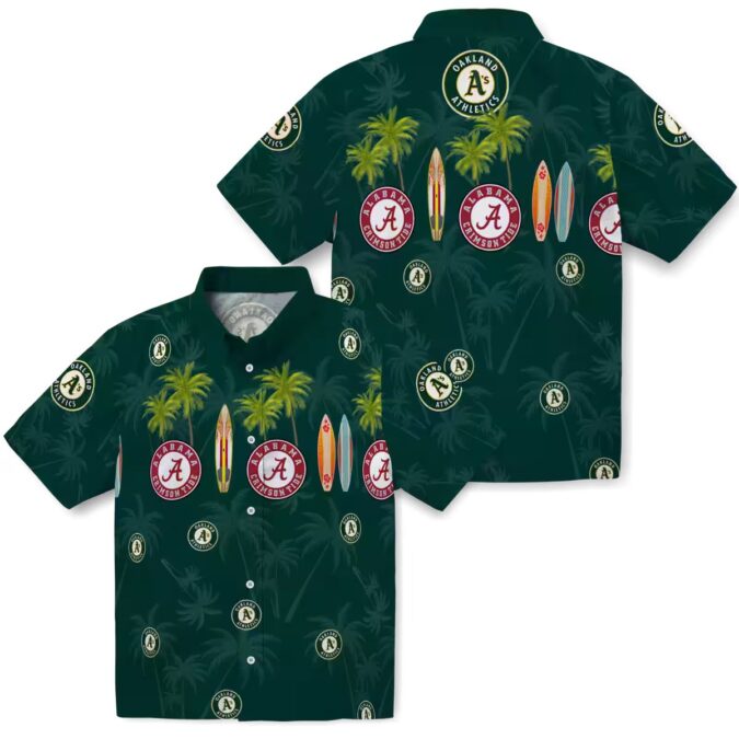 Tropical Oakland Athletics Surfboard Palm Green Hawaiian Shirt - Unique MLB Fan Apparel