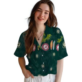 Tropical Oakland Athletics Surfboard Palm Green Hawaiian Shirt - Unique MLB Fan Apparel