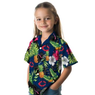 Best Minnesota Twins Navy Green Hawaiian Shirt - Toucan Hibiscus Pineapple Tropical Fan Gear