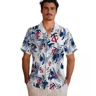Custom Minnesota Twins Botanical Hawaiian Shirt - Navy & White Tropical Fan Apparel
