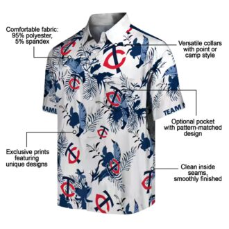 Custom Minnesota Twins Botanical Hawaiian Shirt - Navy & White Tropical Fan Apparel