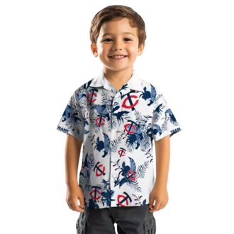 Custom Minnesota Twins Botanical Hawaiian Shirt - Navy & White Tropical Fan Apparel