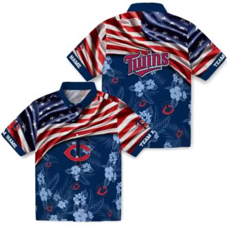 Custom Minnesota Twins Hibiscus Navy Hawaiian Shirt – US Flag Design for MLB Fans