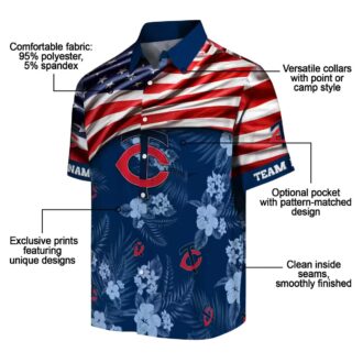 Custom Minnesota Twins Hibiscus Navy Hawaiian Shirt – US Flag Design for MLB Fans