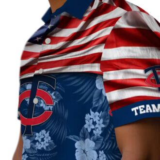 Custom Minnesota Twins Hibiscus Navy Hawaiian Shirt – US Flag Design for MLB Fans