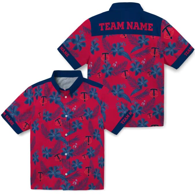 Custom Minnesota Twins Red Hawaiian Shirt - Tropical Botanical Print MLB Summer Apparel