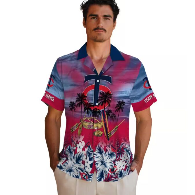Custom Minnesota Twins Tropical Canoe Navy Hawaiian Shirt - MLB Fan Beach & Vacation Gear