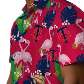 Exclusive Minnesota Twins Flamingo Foliage Aloha Shirt - Navy Green Tropical MLB Apparel
