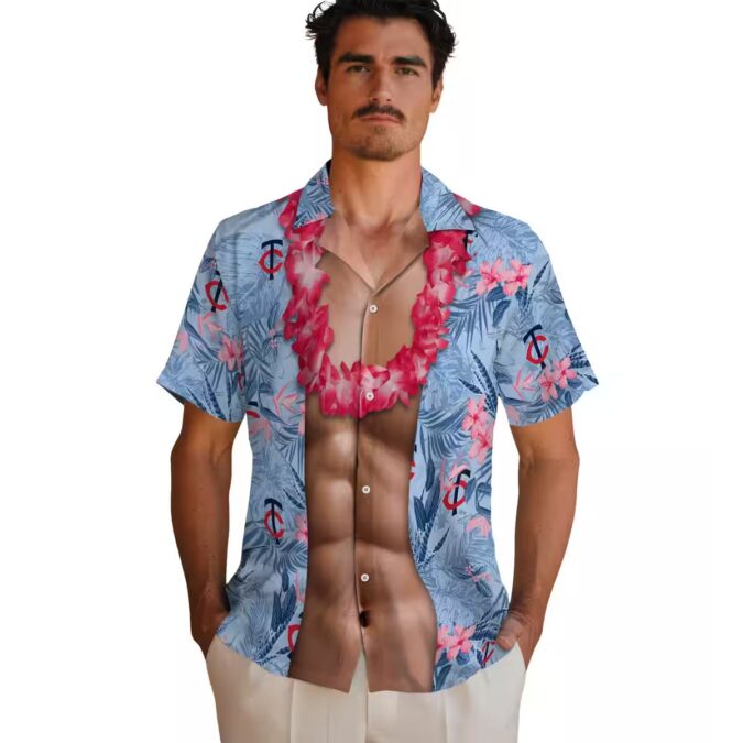 Men's Minnesota Twins Chest Illusion Navy Hawaiian Shirt - MLB Summer Apparel