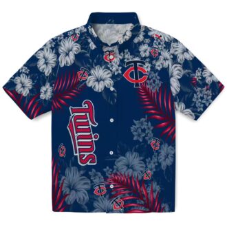 Men's Minnesota Twins Hibiscus Print Hawaiian Shirt - Navy MLB Fan Apparel for Summer