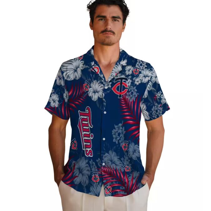 Men's Minnesota Twins Hibiscus Print Hawaiian Shirt - Navy MLB Fan Apparel for Summer