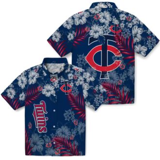 Men's Minnesota Twins Hibiscus Print Hawaiian Shirt - Navy MLB Fan Apparel for Summer