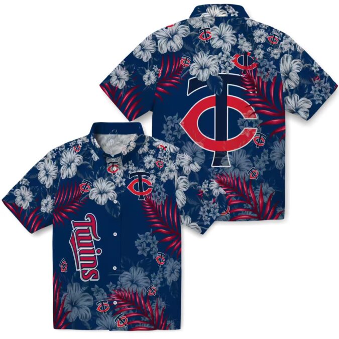 Men's Minnesota Twins Hibiscus Print Hawaiian Shirt - Navy MLB Fan Apparel for Summer