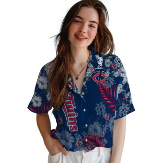 Men's Minnesota Twins Hibiscus Print Hawaiian Shirt - Navy MLB Fan Apparel for Summer