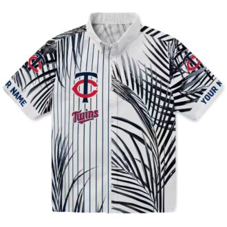Men's Minnesota Twins Palm Stripes Navy Black White Hawaiian Shirt - MLB Summer Fashion
