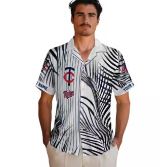 Men's Minnesota Twins Palm Stripes Navy Black White Hawaiian Shirt - MLB Summer Fashion