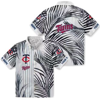 Men's Minnesota Twins Palm Stripes Navy Black White Hawaiian Shirt - MLB Summer Fashion