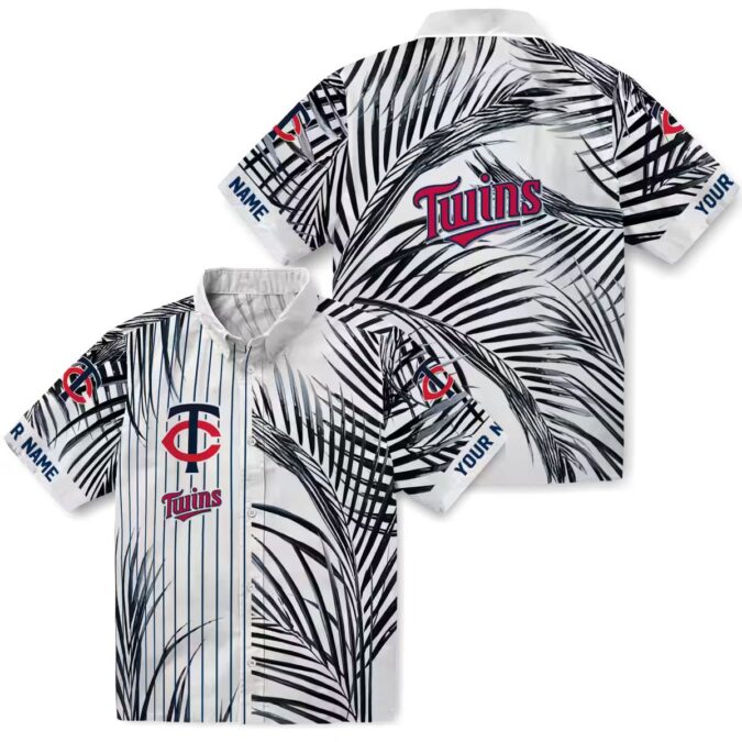 Men's Minnesota Twins Palm Stripes Navy Black White Hawaiian Shirt - MLB Summer Fashion