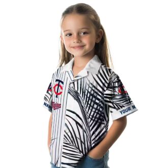 Men's Minnesota Twins Palm Stripes Navy Black White Hawaiian Shirt - MLB Summer Fashion