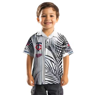 Men's Minnesota Twins Palm Stripes Navy Black White Hawaiian Shirt - MLB Summer Fashion