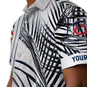 Men's Minnesota Twins Palm Stripes Navy Black White Hawaiian Shirt - MLB Summer Fashion