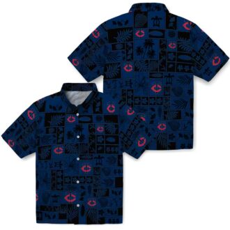 Men's Minnesota Twins Tropical Patchwork Hawaiian Shirt - Summer MLB Apparel in Navy & Black