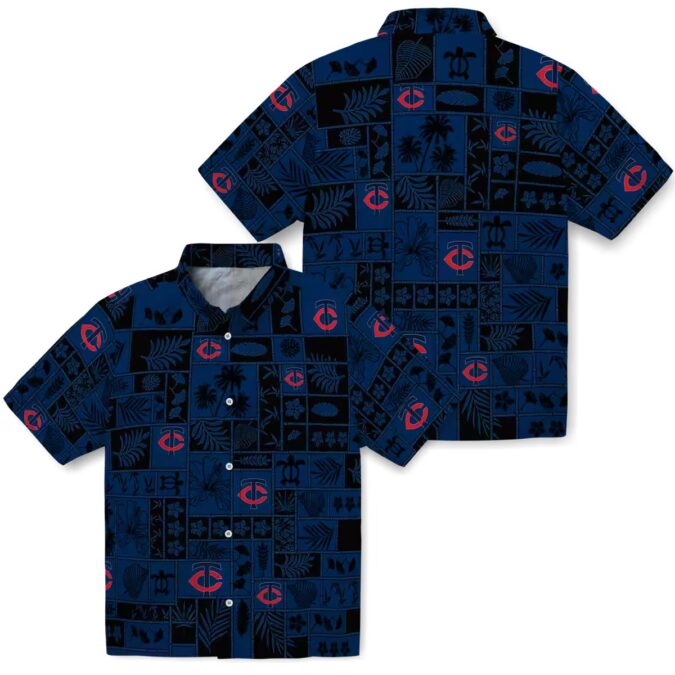 Men's Minnesota Twins Tropical Patchwork Hawaiian Shirt - Summer MLB Apparel in Navy & Black