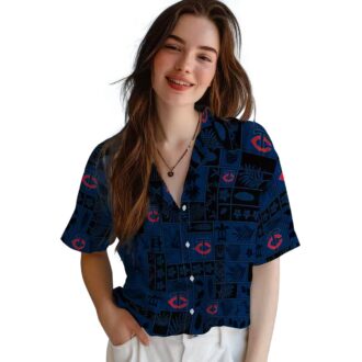 Men's Minnesota Twins Tropical Patchwork Hawaiian Shirt - Summer MLB Apparel in Navy & Black
