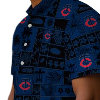 Men's Minnesota Twins Tropical Patchwork Hawaiian Shirt - Summer MLB Apparel in Navy & Black